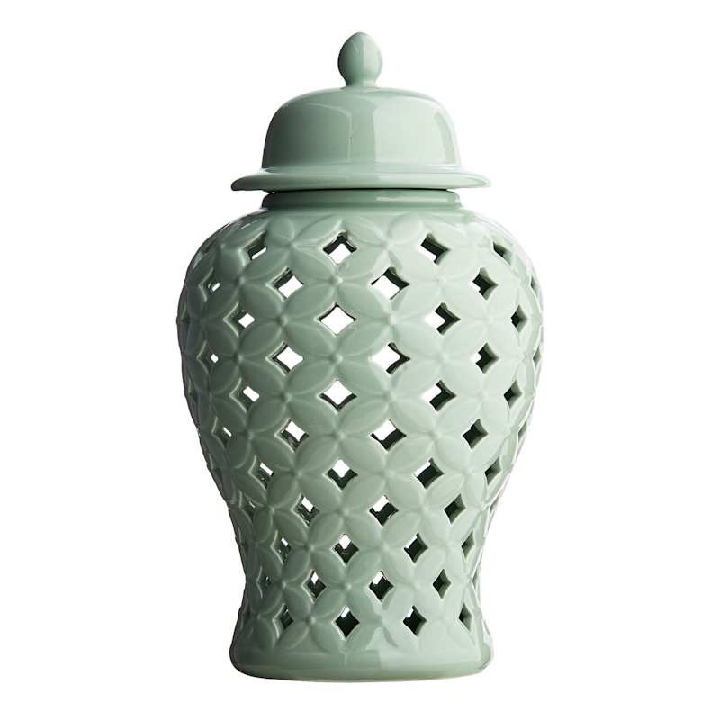 Providence Green Cutout Ceramic Jar, 12" | At Home