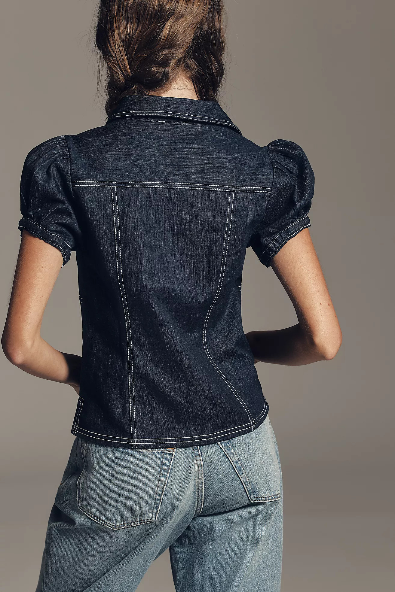 Pilcro Denim Puff Sleeve Top | Anthropologie (US)