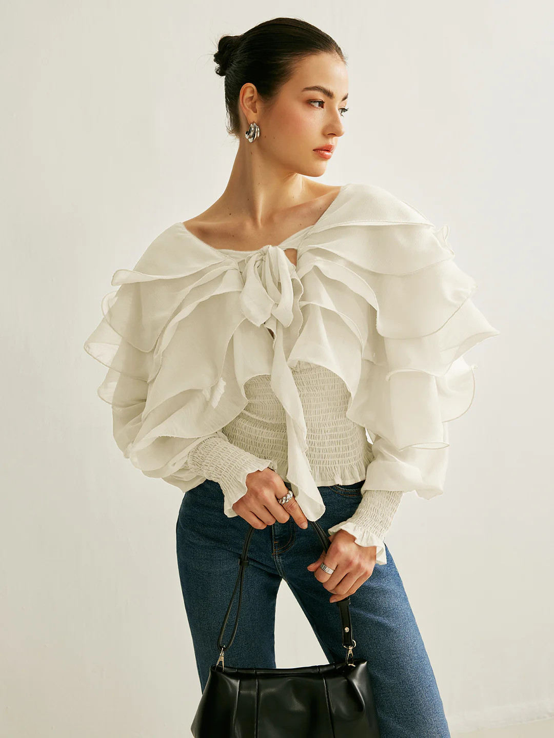 Semi-Sheer Chiffon Ruffle Backless Top | Commense
