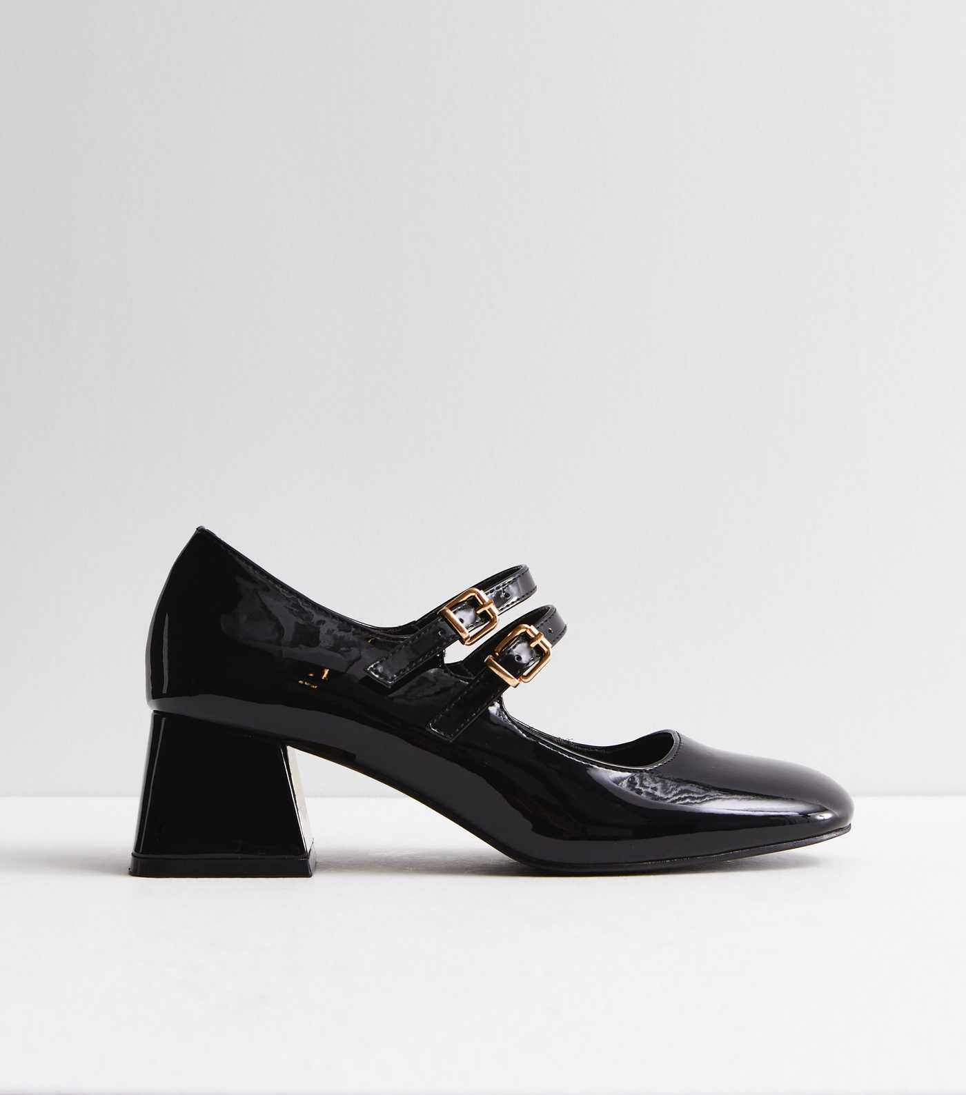 Black Patent Flared Block Heel Mary Jane Shoes | New Look | New Look (UK)