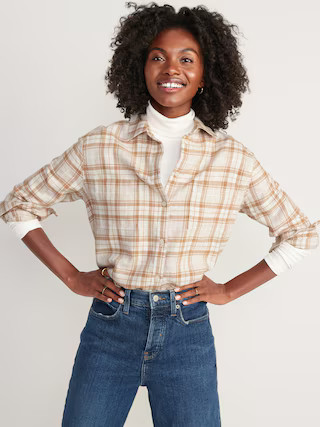 Cropped Plaid Flannel Boyfriend Shirt for Women | Old Navy (US)