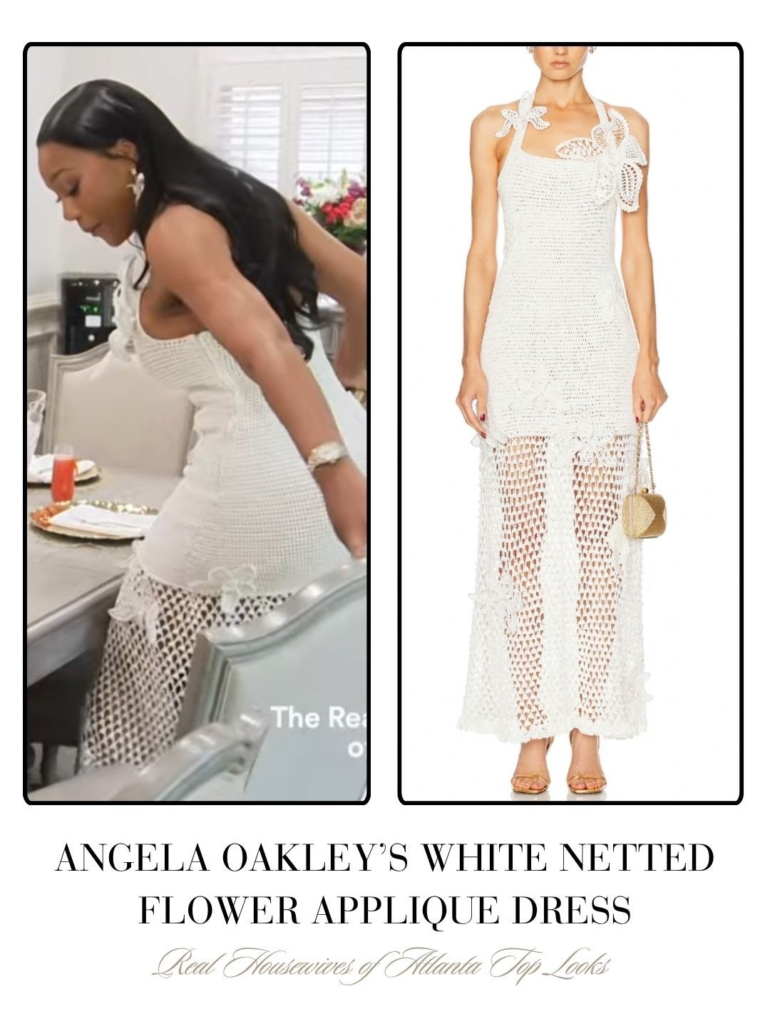 Angela Oakley’s White Netted Flower Appliqué Dress