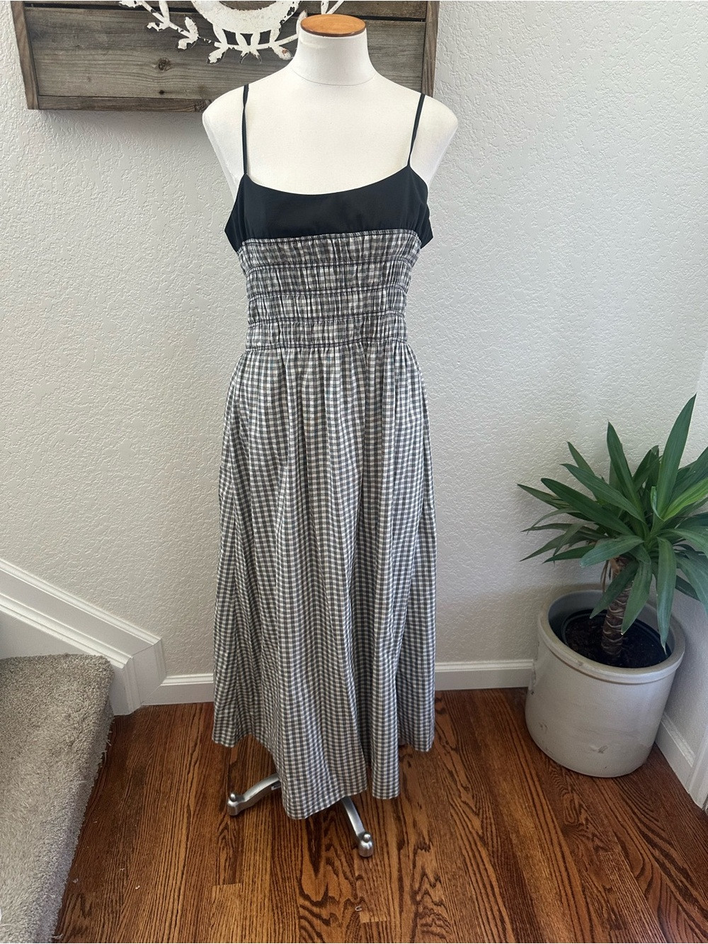 Rails Primrose Women\u2019s Black & Ivory Gingham Smocked Maxi Dress size L NWT | Poshmark