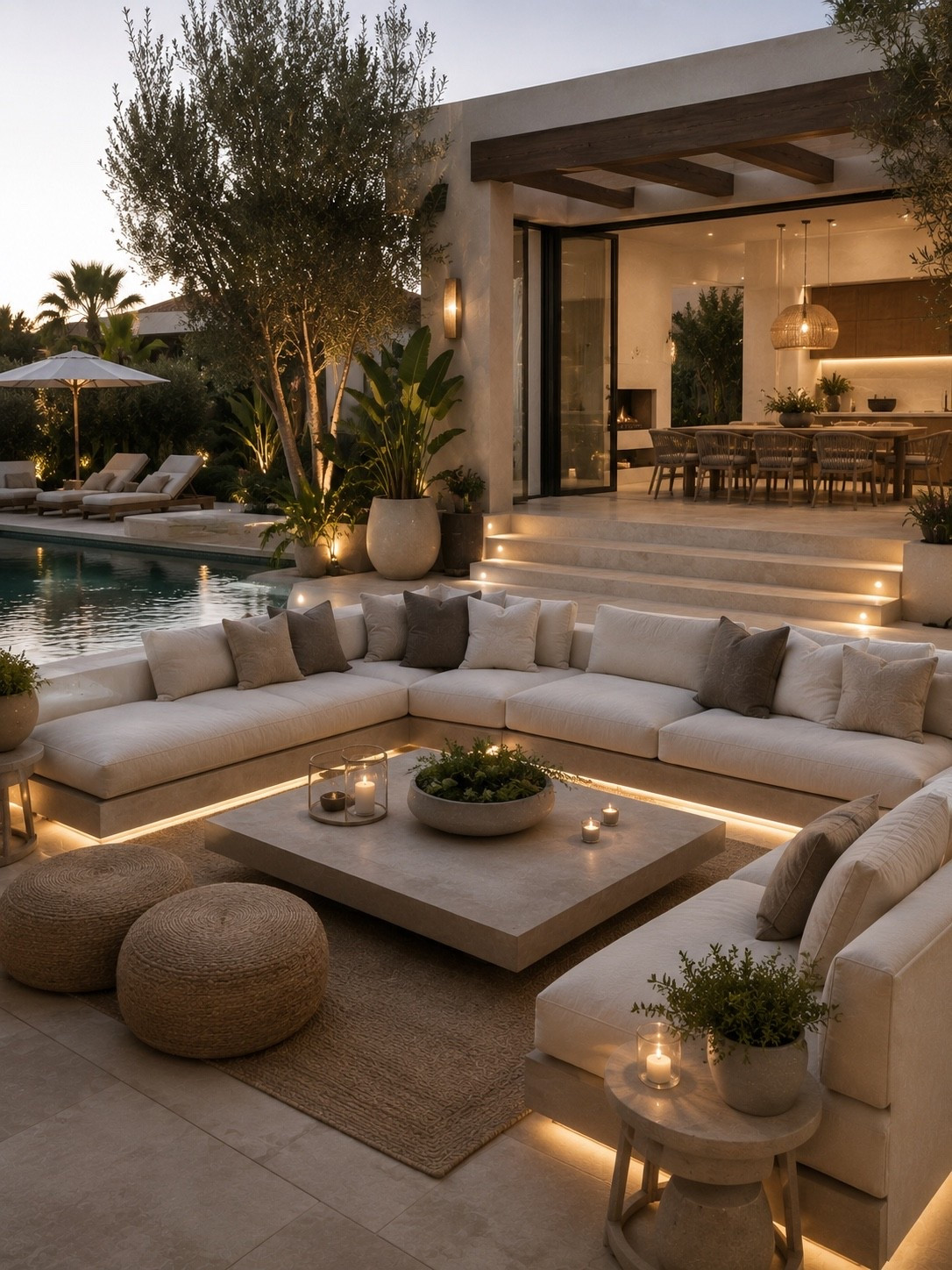 Transform your backyard into a luxury outdoor retreat with a modern sunken lounge, cozy sectional seating, warm ambient lighting, a sleek fire pit, and resort-style landscaping. This elegant outdoor living space is perfect for entertaining, relaxing, and creating a five-star backyard experience.

#outdoorliving #backyarddesign #luxurybackyard #outdoorlivingroom #firepit #patiodesign #modernoutdoor #luxuryhome #backyardinspiration #outdoorfurniture #landscapedesign #poolside #homedecor #luxurylifestyle #modernhome #outdoorentertaining #ltkhome #amazonhome #outdoordecor #backyardgoals