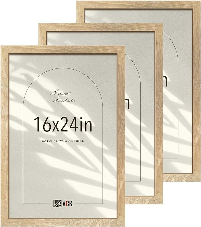 VCK 16x24 Natural Wood Frame for Poster & Picture, Solid Wood Photo Frames 3 Pack, Wall Gallery F... | Amazon (US)