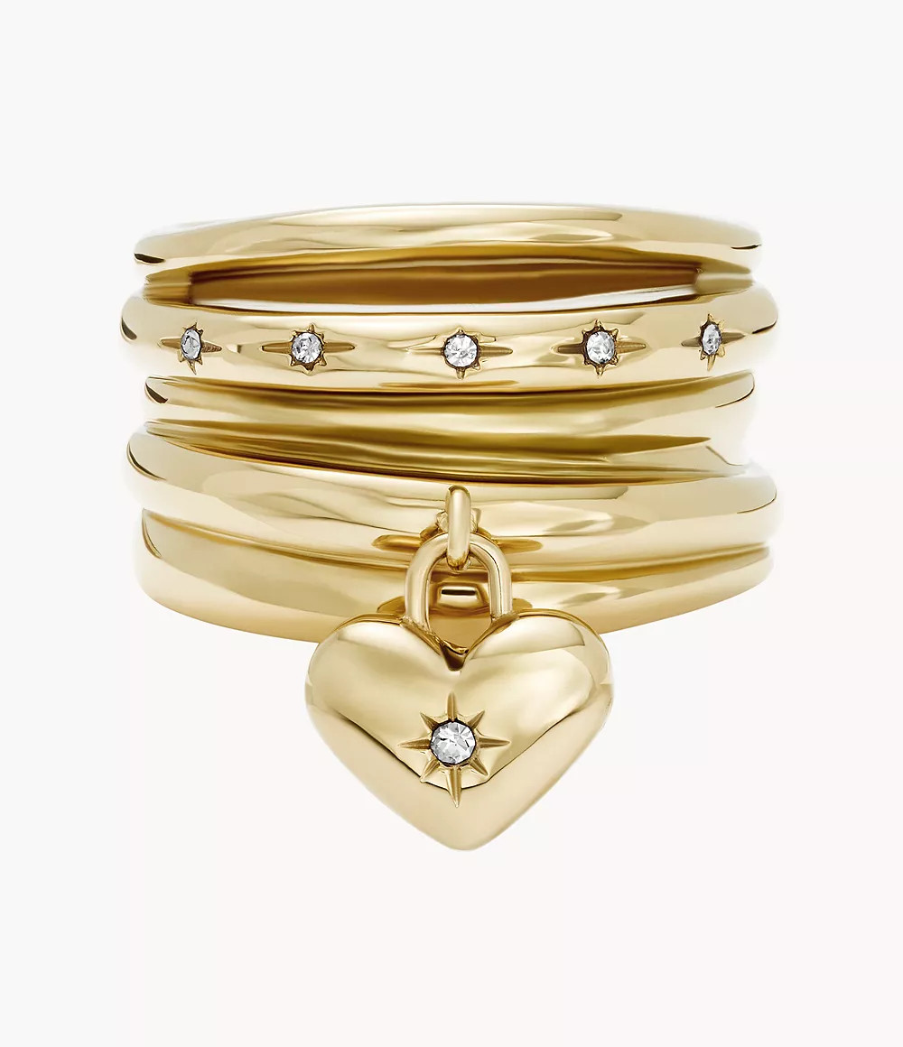 Sadie All My Love Gold-Tone Stainless Steel Heart Prestack Ring | Fossil (US)