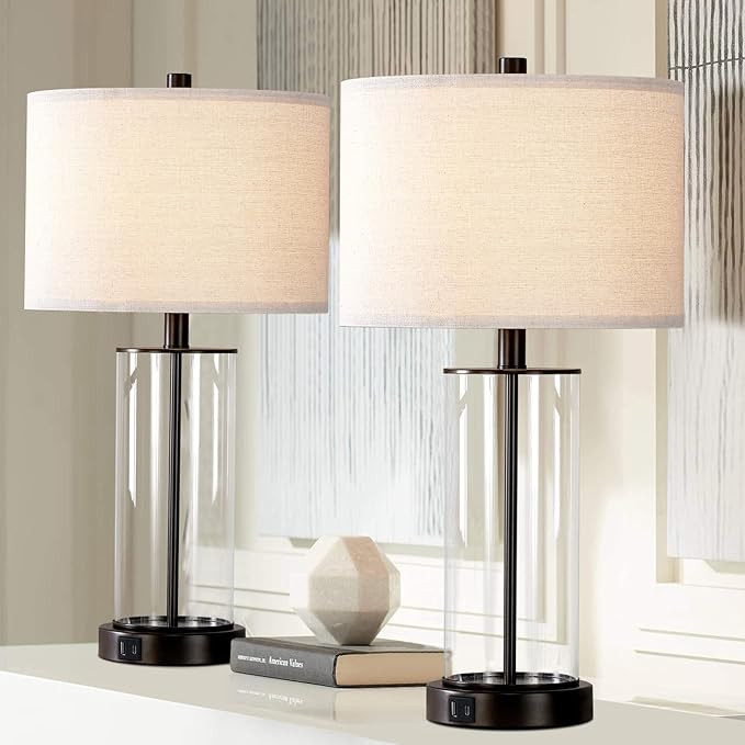 Kyrid 23.5'' Glass Table Lamp Set of 2 for Living Room, 3-Way Touch Control Lamps with USB Ports ... | Amazon (US)