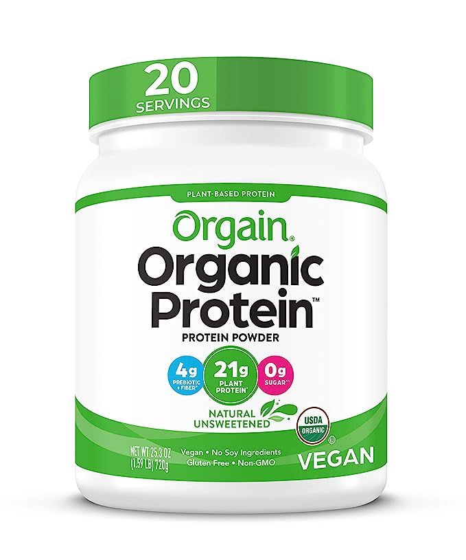 Orgain Organic Unflavored Plant Based Protein Powder, Natural Unsweetened - 21g of Protein, Vegan... | Amazon (US)
