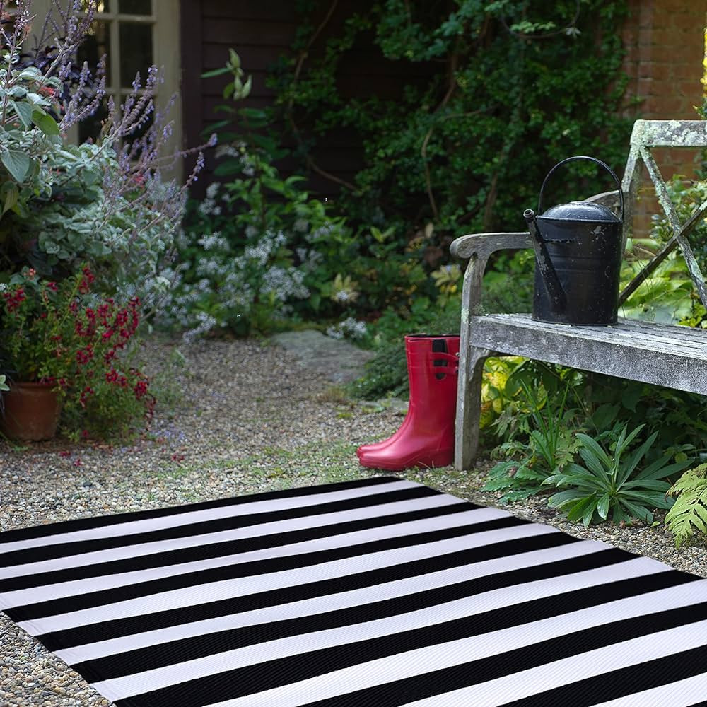 FH Home Outdoor Rug - Waterproof, Fade Resistant, Reversible - Premium Recycled Plastic - Striped... | Amazon (US)