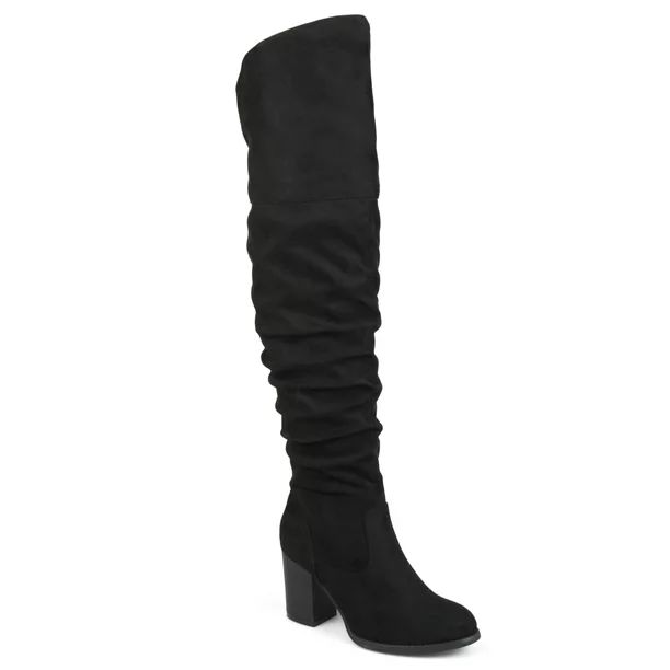 Brinley Co. Women's Extra Wide Calf Ruched Stacked Heel Faux Suede Over-the-knee Boots | Walmart (US)