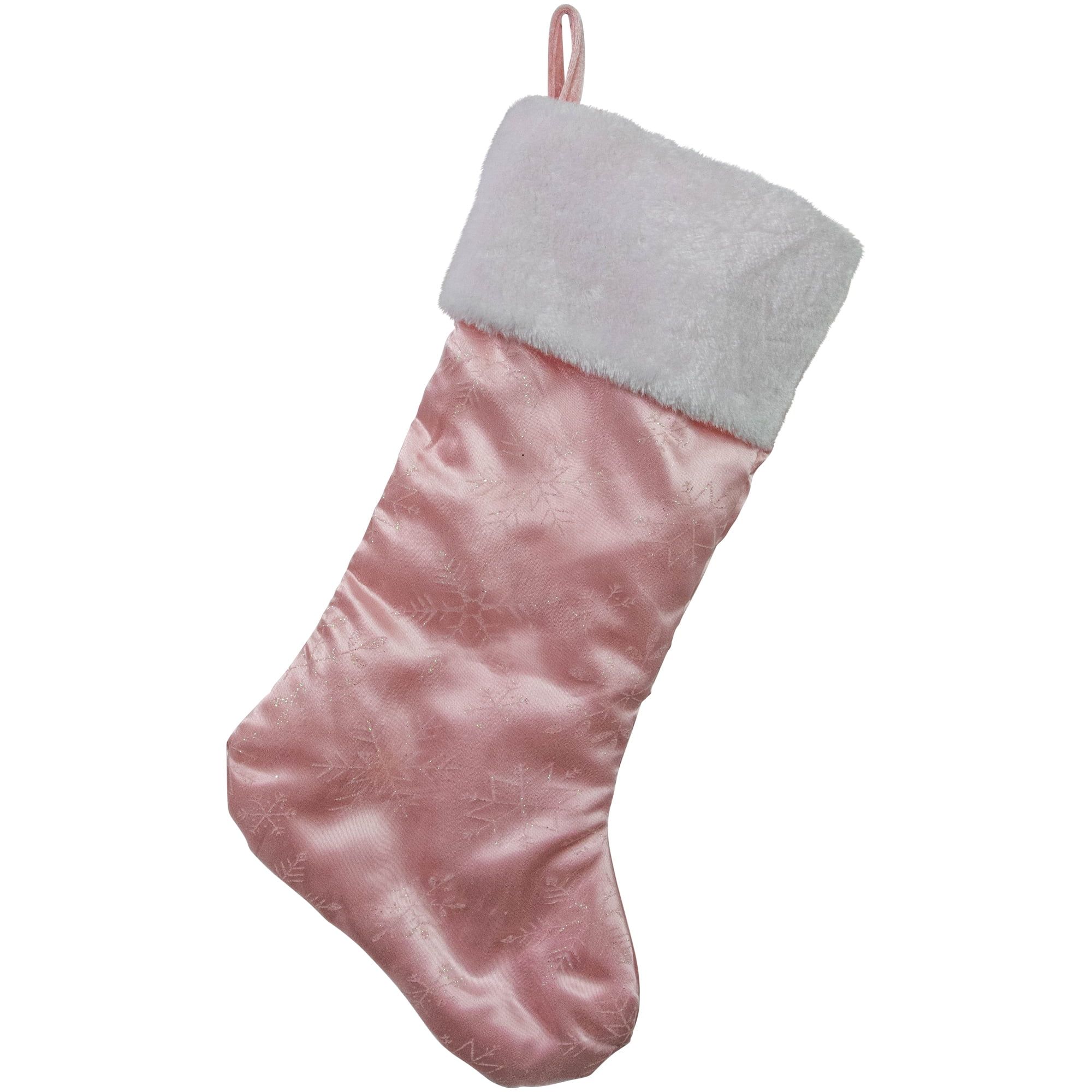 Northlight 20" Light Pink Glittered Snowflake Christmas Stocking with White Faux Fur Cuff - Walma... | Walmart (US)
