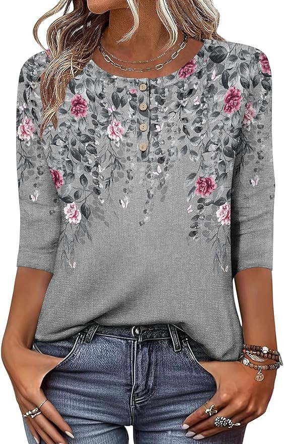 Zeagoo 3/4 Length Sleeve Women Tops Crew Neck Blouses Dressy Casual Summer T Shirts Loose Fit Bus... | Amazon (US)