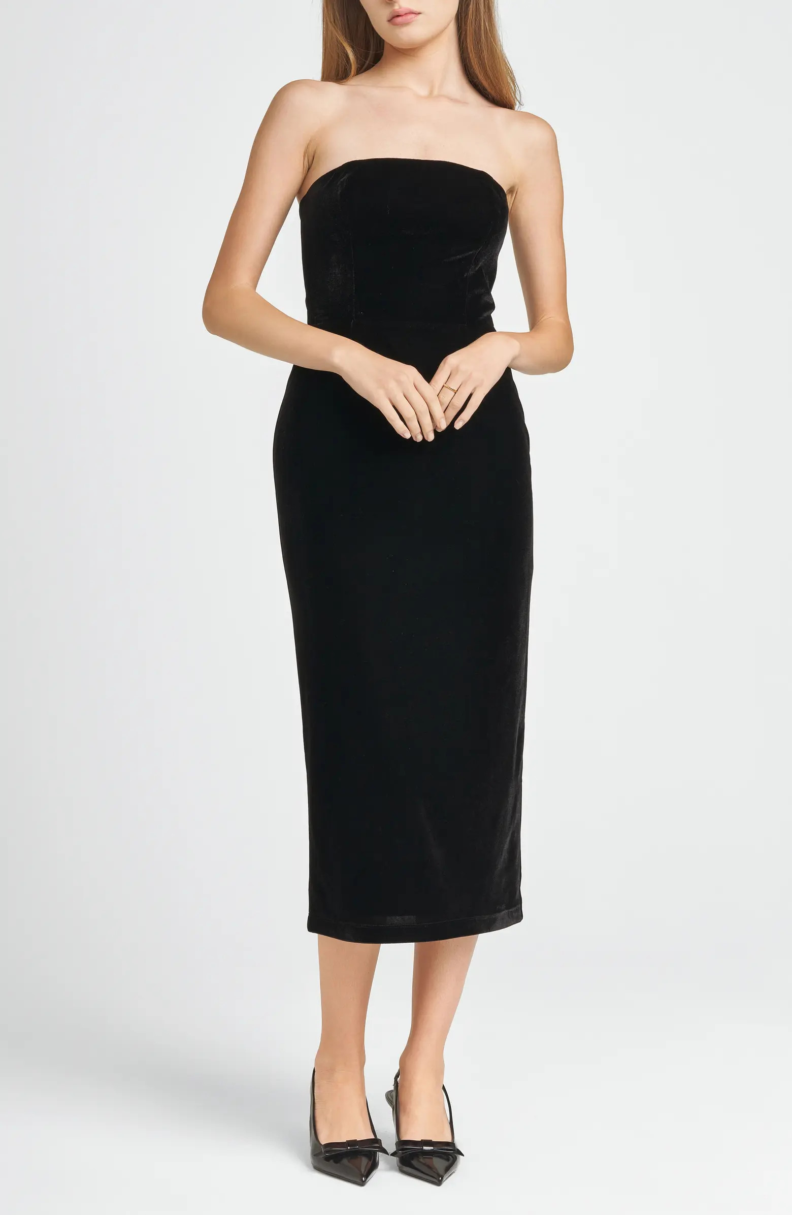 WAYF Have It All Strapless Velvet Midi Dress | Nordstrom | Nordstrom
