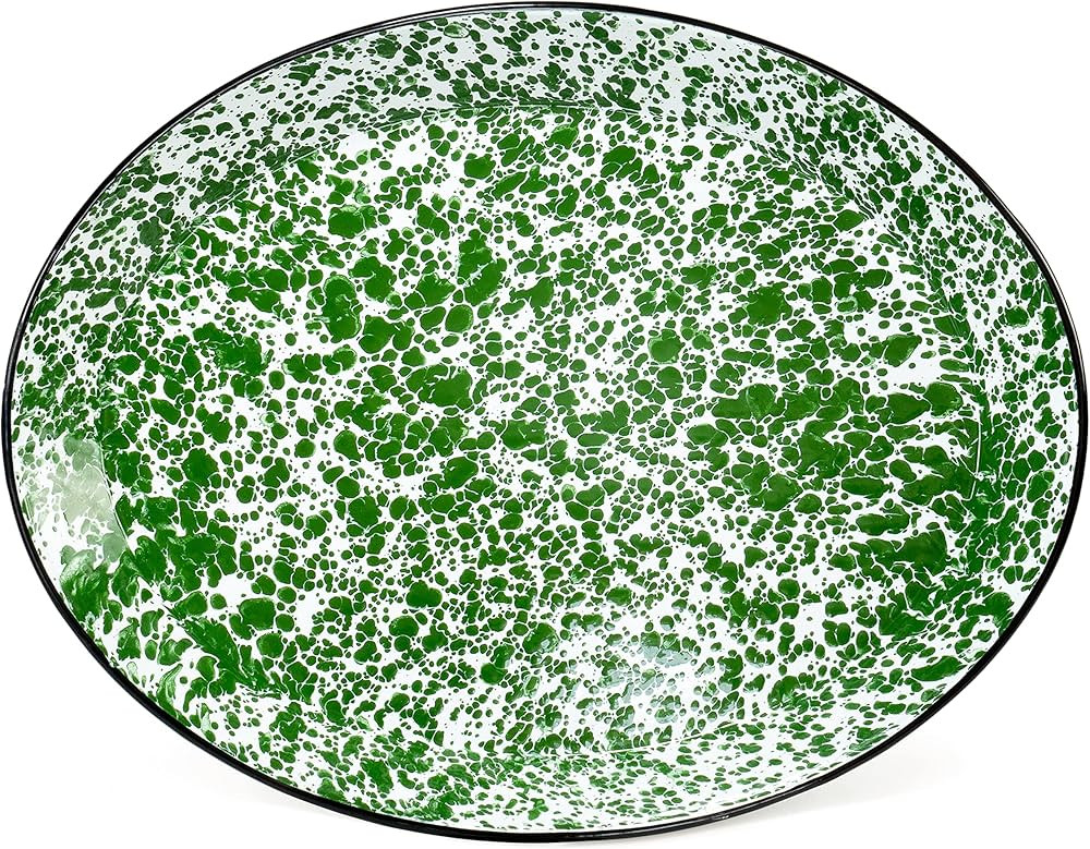 Red Co. Oven Safe Enamelware Metal Classic 16.5” Serving Oval Tray Platter, Dark Green Marble/B... | Amazon (US)