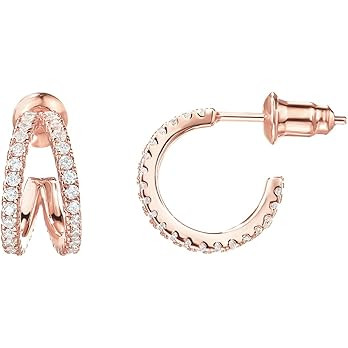 PAVOI 14K Gold Plated Sterling Silver Split Hoop Huggie Earrings in Rose Gold, White Gold and Yel... | Amazon (US)
