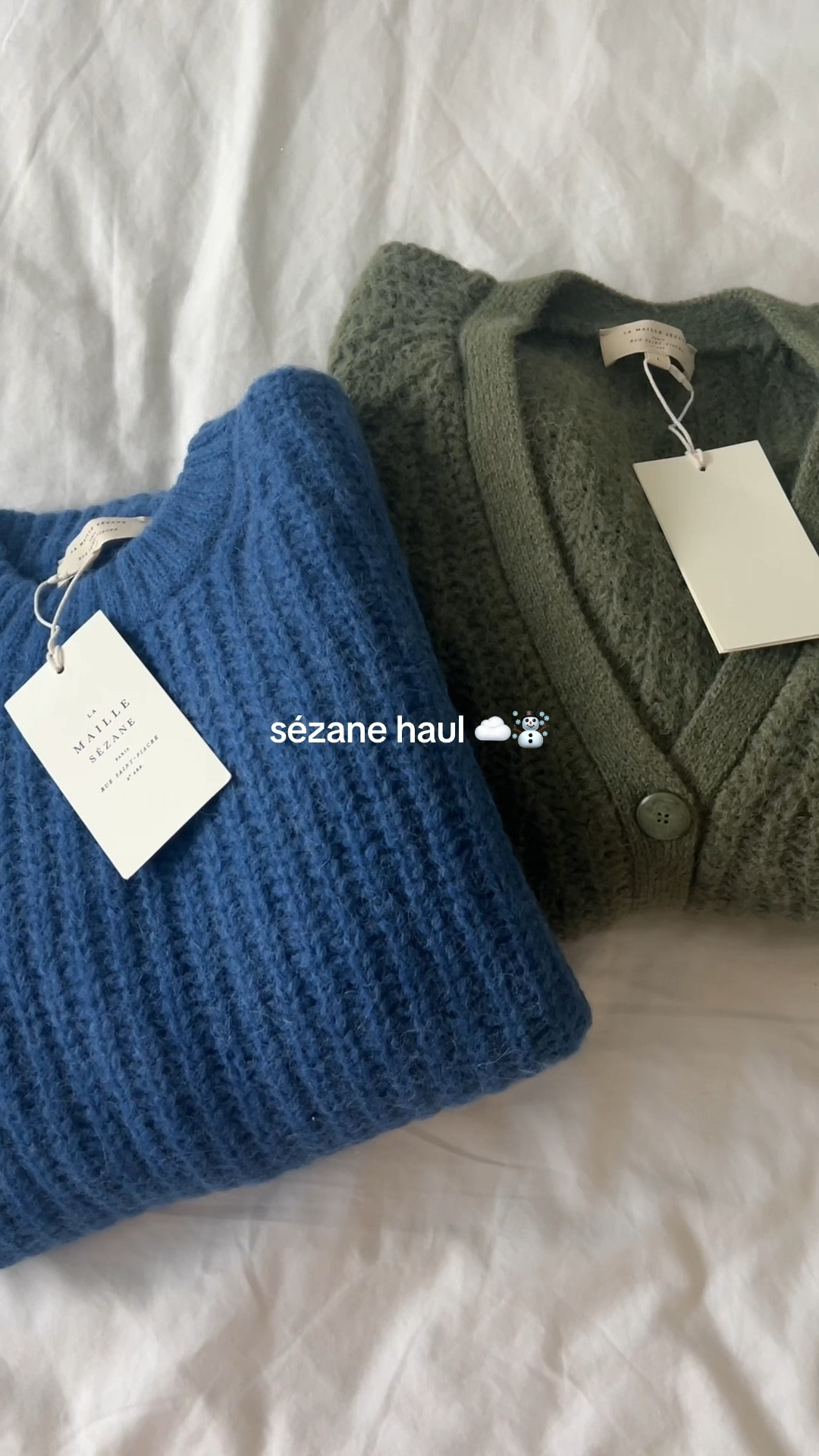 sézane winter sweater haul ☁️❄️  I got the blue jose sweater in a size XL & the green basile cardigan in a size L for an oversized fit! (I’m normally a S-M) #sezane #wintersweaters 

#LTKstyletip #LTKSeasonal