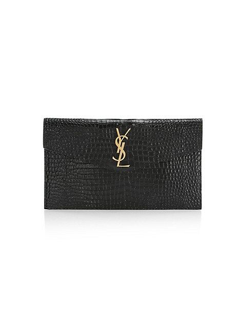 Uptown Crocodile-Embossed Leather Pouch | Saks Fifth Avenue