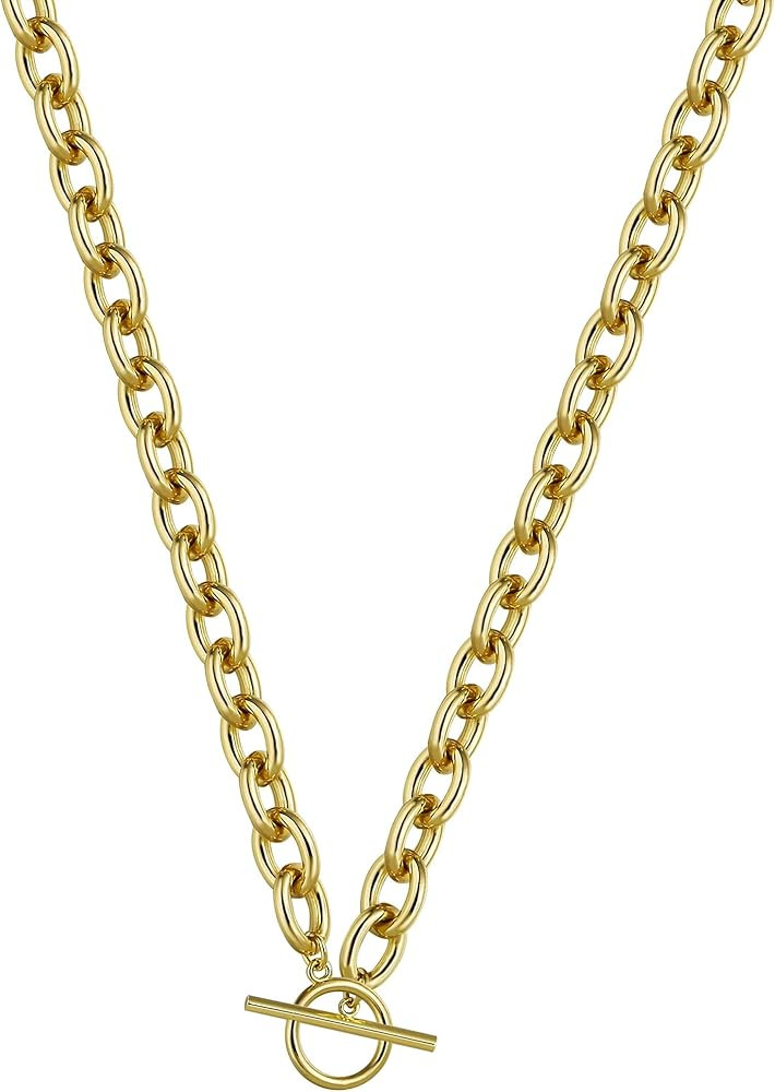 CAROVO Dainty Gold Chain Toggle Clasp Necklace for Women 18K Gold Filled Handmade Pearl Cuban Cur... | Amazon (US)