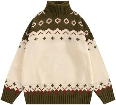 Vamtac Fair Isle Sweaters Women's Turtleneck Sweater Cable Knit Sweater Graphic Pullover Unisex 2... | Amazon (US)