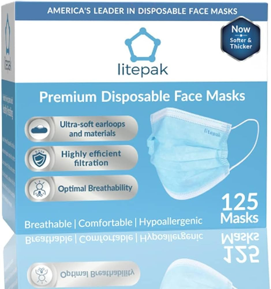 Litepak 125-Pack Disposable Face Mask Premium Comfort Earloops with Dispenser Box | Amazon (US)