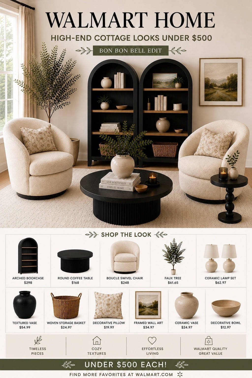 High-end cottage style without the high-end price. 🤎 I pulled together some of my favorite Walmart Home finds—all individually under $500—to create this warm, modern cottage look. Creamy neutrals, cozy texture, warm wood and black accents make these pieces feel timeless and easy to mix into your home.

Shop the look below. 🤍

#walmarthome #walmartfinds #moderncottagestyle #cottagestyle #neutralhome #livingroomdecor #homefinds #bonbonbell #LTKdecor

#LTKHome #LTKSaleAlert