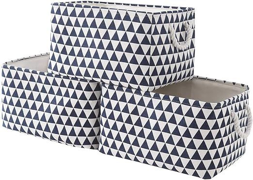 TcaFmac Large Fabric Storage Basket Set[3-Pack] Decorative Collapsible Canvas Storage Bin Contain... | Amazon (US)