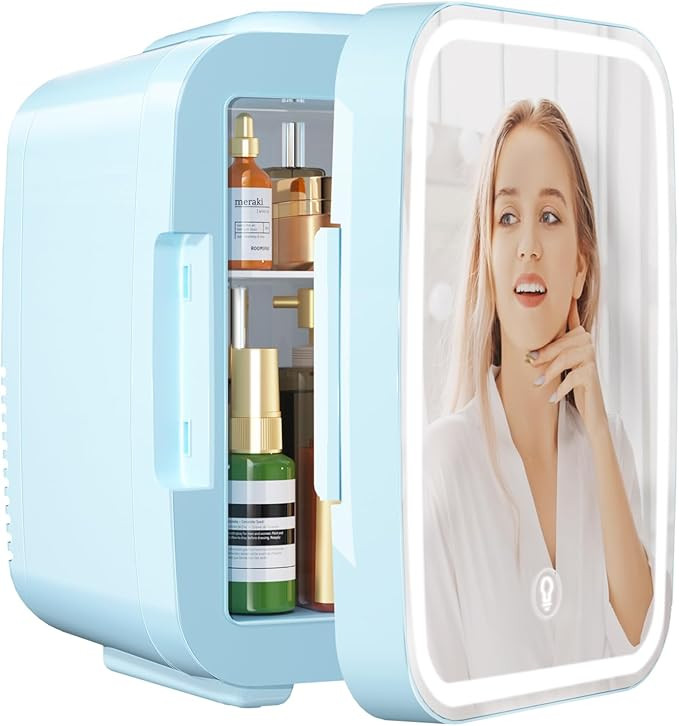 Skincare Fridge Mini Fridge for Bedroom with Dimmable LED Mirror, 4Liter/6 Cans Cooler and Warmer... | Amazon (US)