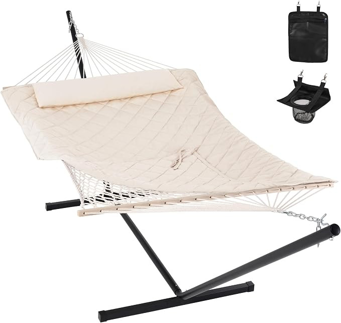 ANOW Two Person Hammock with 12FT Stand, Large Rope Hammock 76"x52", Cream | Double Hammock with ... | Amazon (US)
