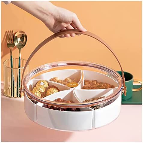 Clear Divided Serving Tray with Lid & Handle, Portable Round Plastic Veggie Tray, Platter Food St... | Amazon (US)