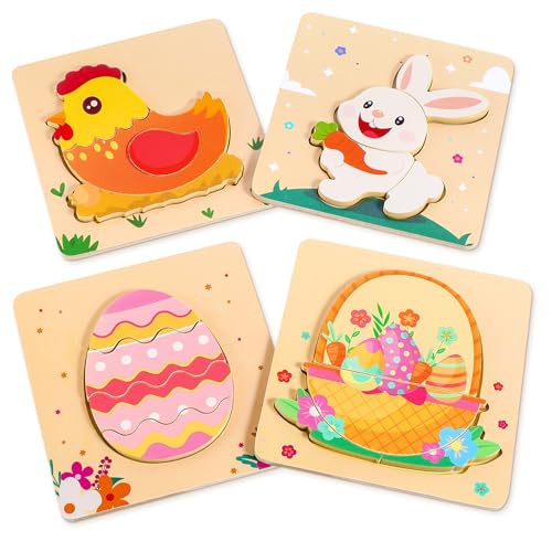 Easter Wooden Puzzles for Toddler - 4 Pack Basket Stuffers Fillers Puzzle Toys for Boys Girls, Jigsaw Learning Educational Gifts Party Favors for Kids | Amazon (US)