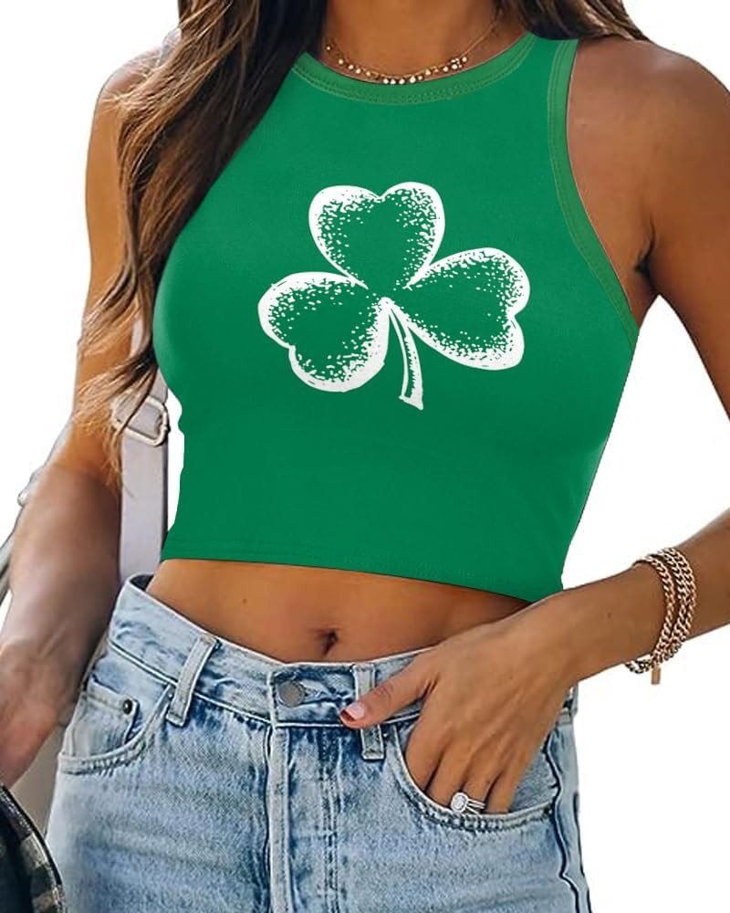 Eciodci Women's St. Patrick's Day Crop Top 3D Printed Lucky Shamrock Clover Soft Sleeveless Irish... | Amazon (US)