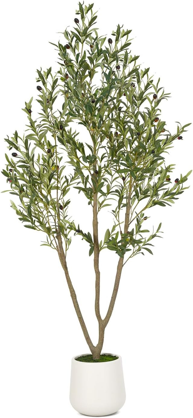 Artificial Olive Tree, 6FT Tall Faux Olive Tree with White Planter, Artificial Plants with Natura... | Amazon (US)