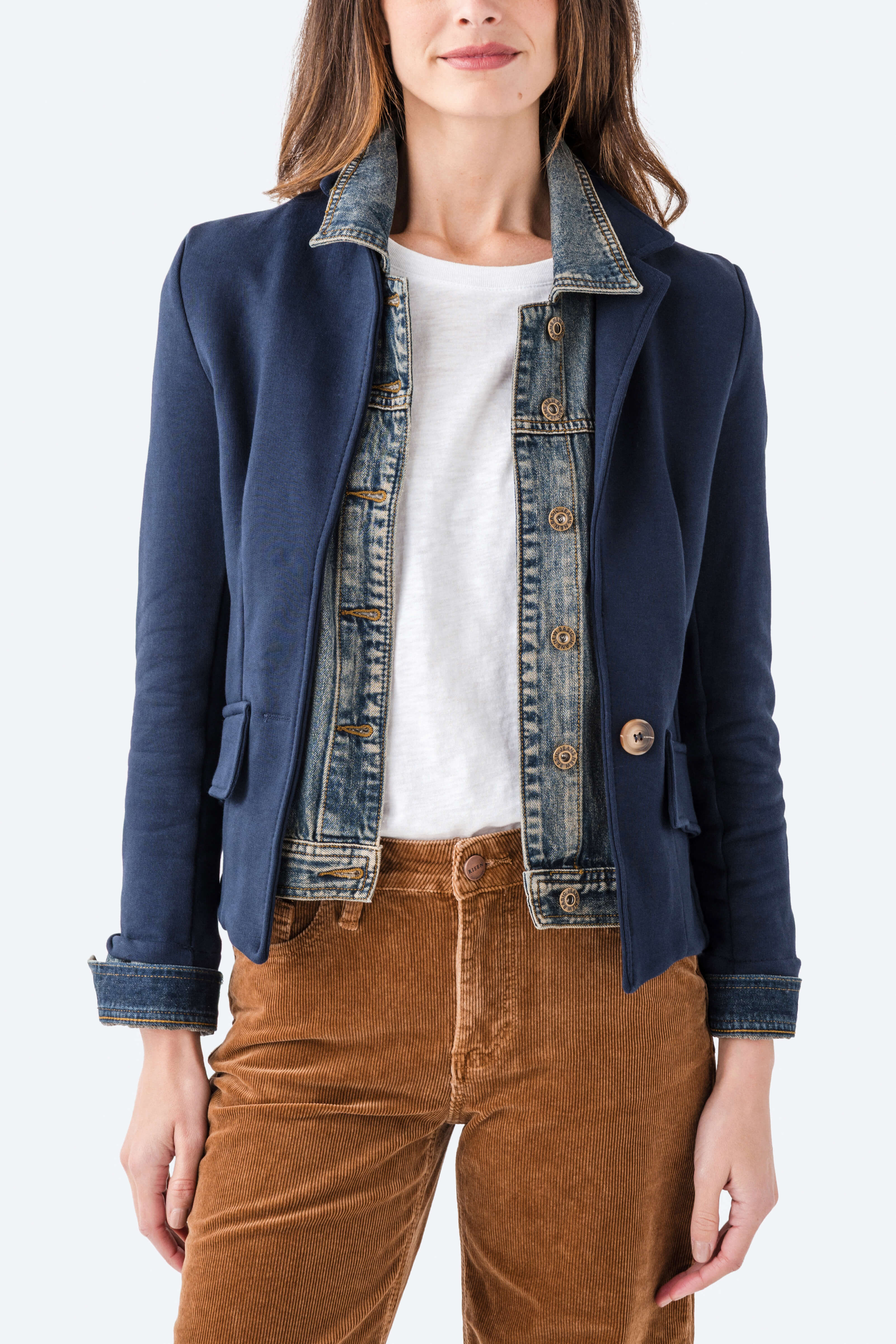 Six Fifty Mixed Media Denim Blazer | Social Threads