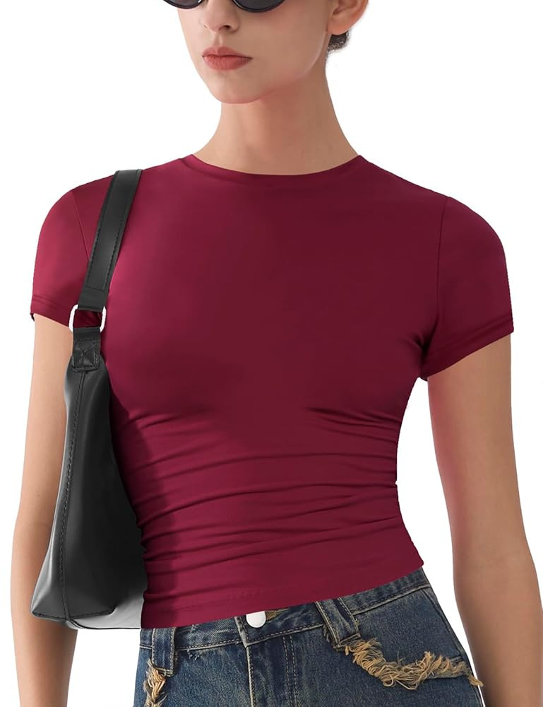 ARCFEETORY Womens Basic Short Sleeve Slim Fit T Shirts Soft Crewneck Crop Y2k Tees Summer Stretch... | Amazon (CA)
