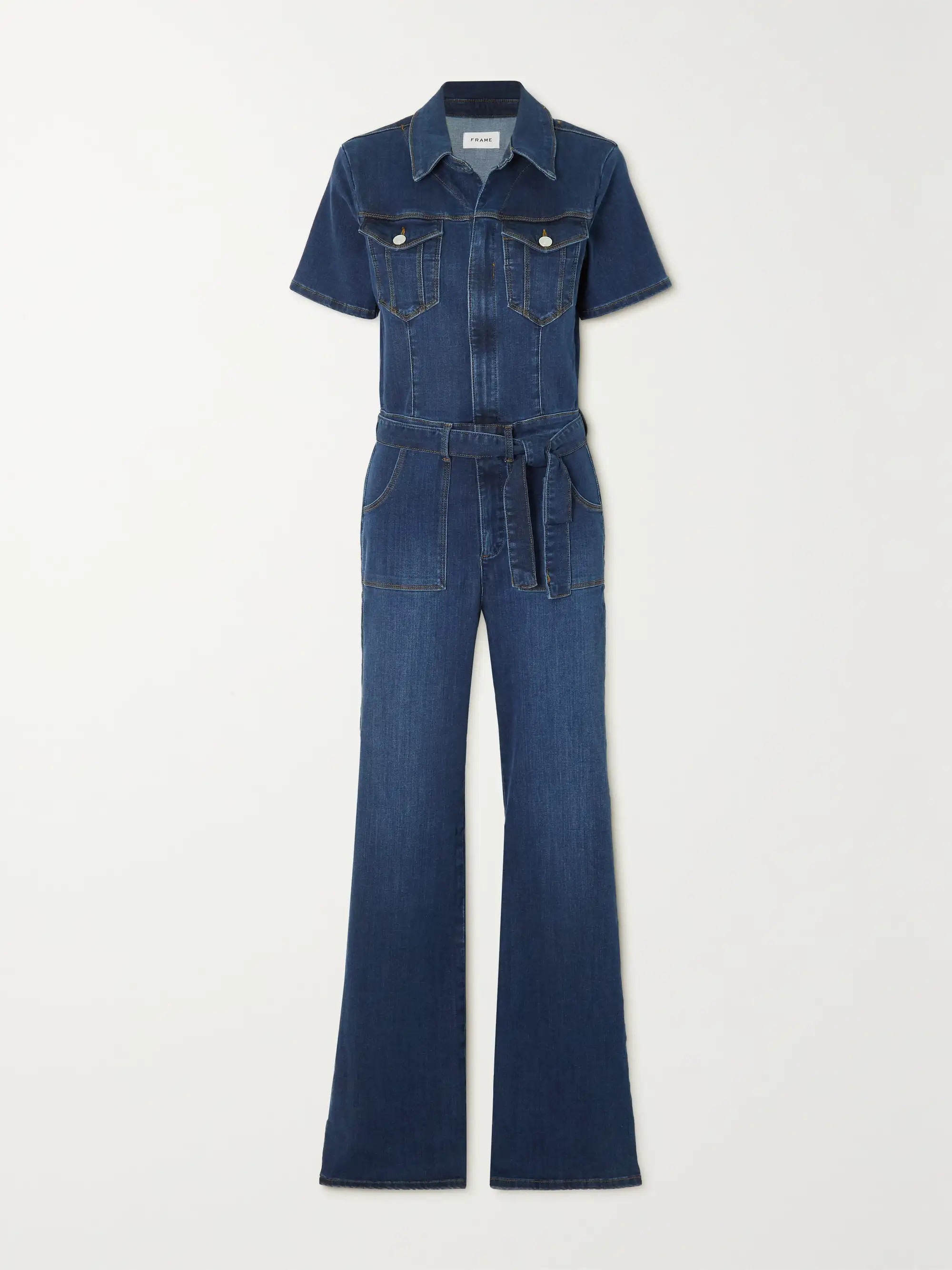 Flare de Francoise belted stretch-denim jumpsuit | NET-A-PORTER (US)