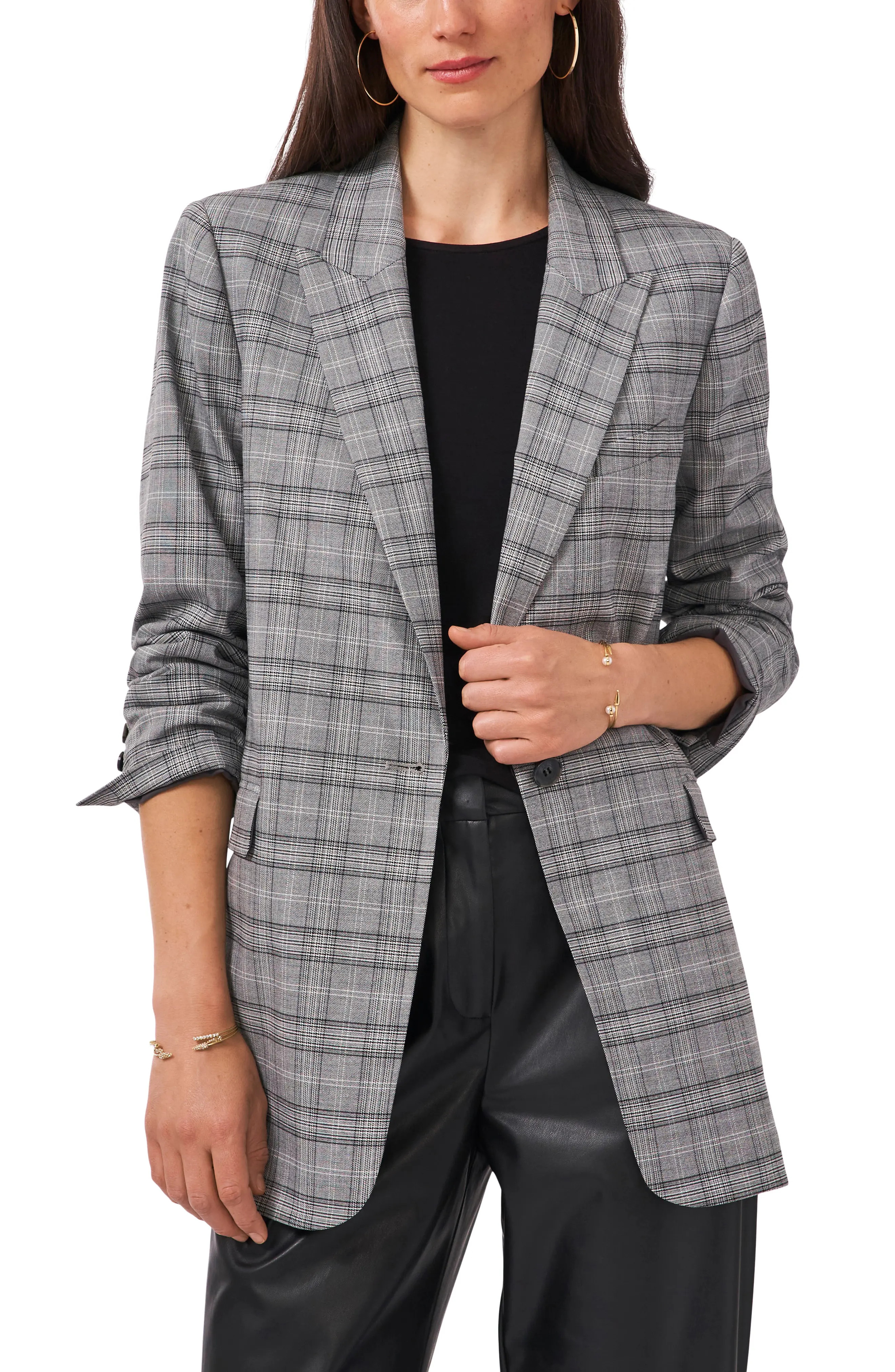 Vince Camuto Glen Plaid Blazer, Size 0 in Dark Pewter at Nordstrom | Nordstrom