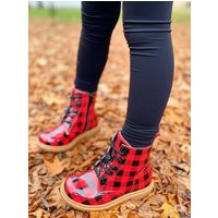 Buffalo Plaid Boots Kids Red & Black Christmas Outfit Checkered Ankle | Etsy (US)