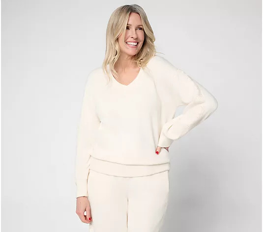 Peace Love World Boheme V-Neck Sweatshirt with Crochet Trim - QVC.com | QVC
