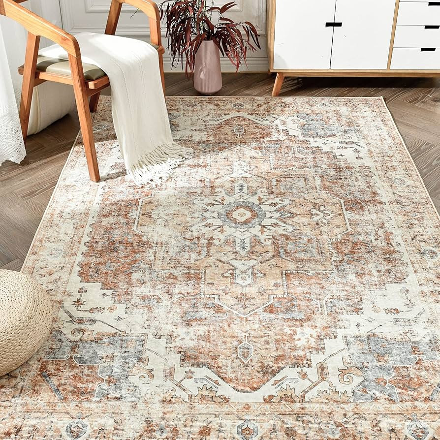 jinchan Area Rug 3x5 Washable Entryway Rug Vintage Indoor Doormat Distressed Thin Mat Lightweight... | Amazon (US)