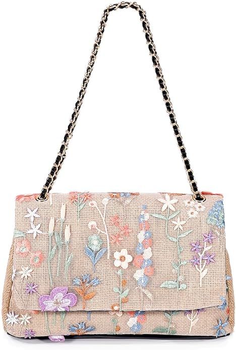 Women Summer Straw Bag Sequin Floral Embroidery Clutch Purse Shoulder Handbag For Beach Party Wit... | Amazon (US)