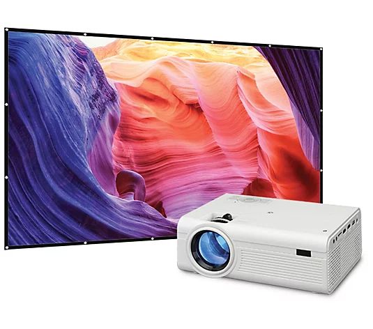 GPX Mini Projector with Bluetooth and 120" Projection Screen | QVC