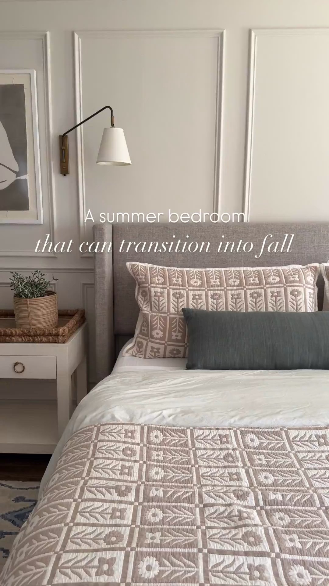 A bedroom that works just as well for the last days of summer as it does heading into fall. The soft neutral bedding, subtle pattern, layered pillows, and warm accents make the transition between seasons feel easy.

summer to fall bedroom, transitional bedroom decor, neutral bedding, fall bedroom ideas, bedroom styling, patterned bedding, neutral bedroom, cozy bedroom decor, seasonal home decor, girlonthehudson

#LTKSeasonal #LTKHome #LTKdayinmylife
