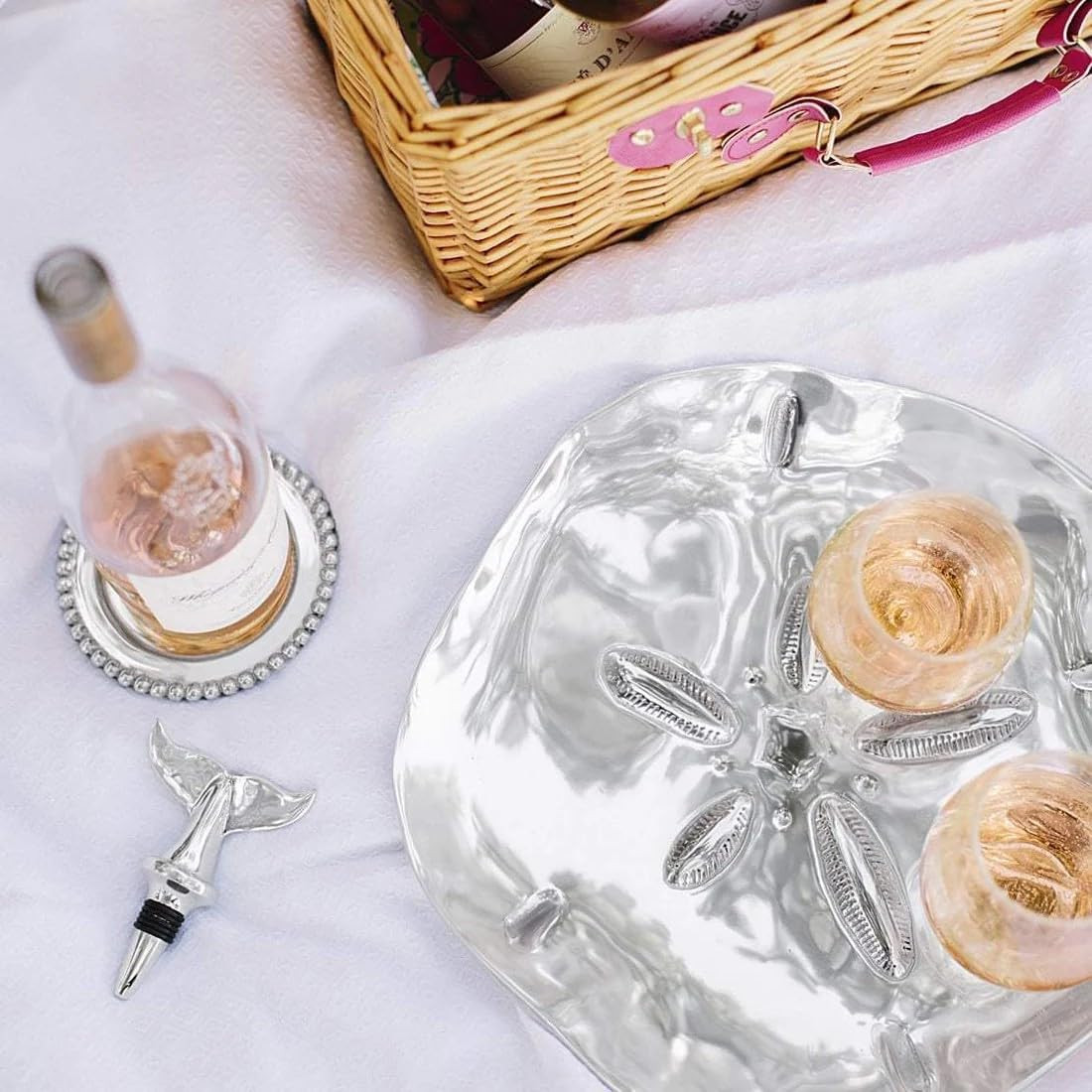 MARIPOSA BEADED WINE COASTER | SILVER | BRILLANTE | BARWARE | WINE PLATES & COASTERS | RECYCLED S... | Amazon (US)