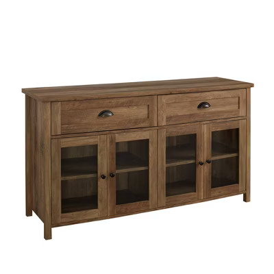 Millia Transitional Farmhouse 4 Door Sideboard with Glass Panels - Saracina Home | Target