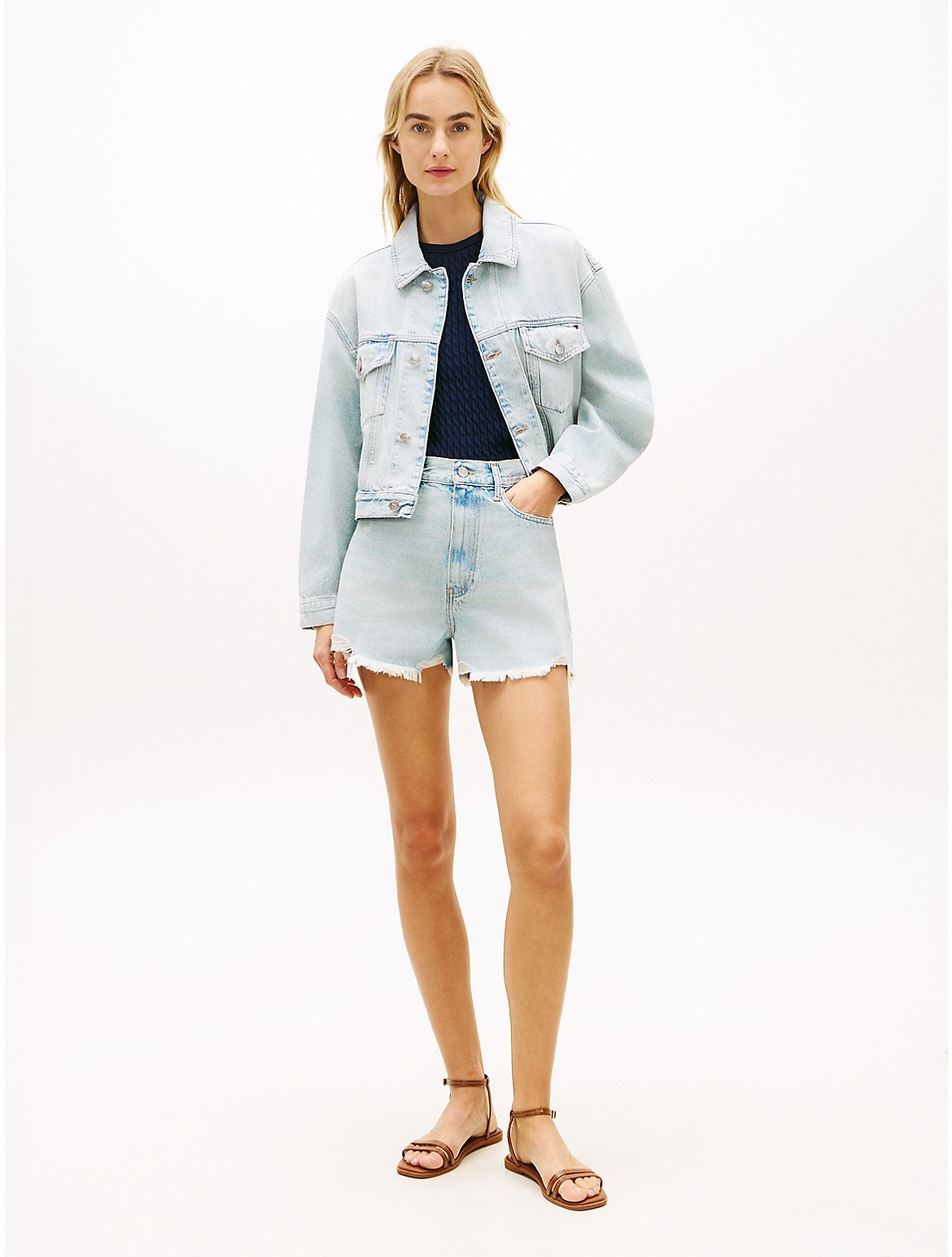 Tommy Hilfiger Women's Distressed High-Rise Wide Denim Short - Washed Denim - 31 | Tommy Hilfiger (US)
