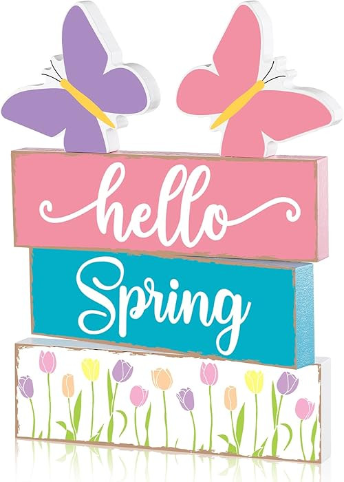 5 Pcs Hello Spring Table Centerpieces Decoration Farmhouse Spring Home House Decoration Tulips Bu... | Amazon (US)