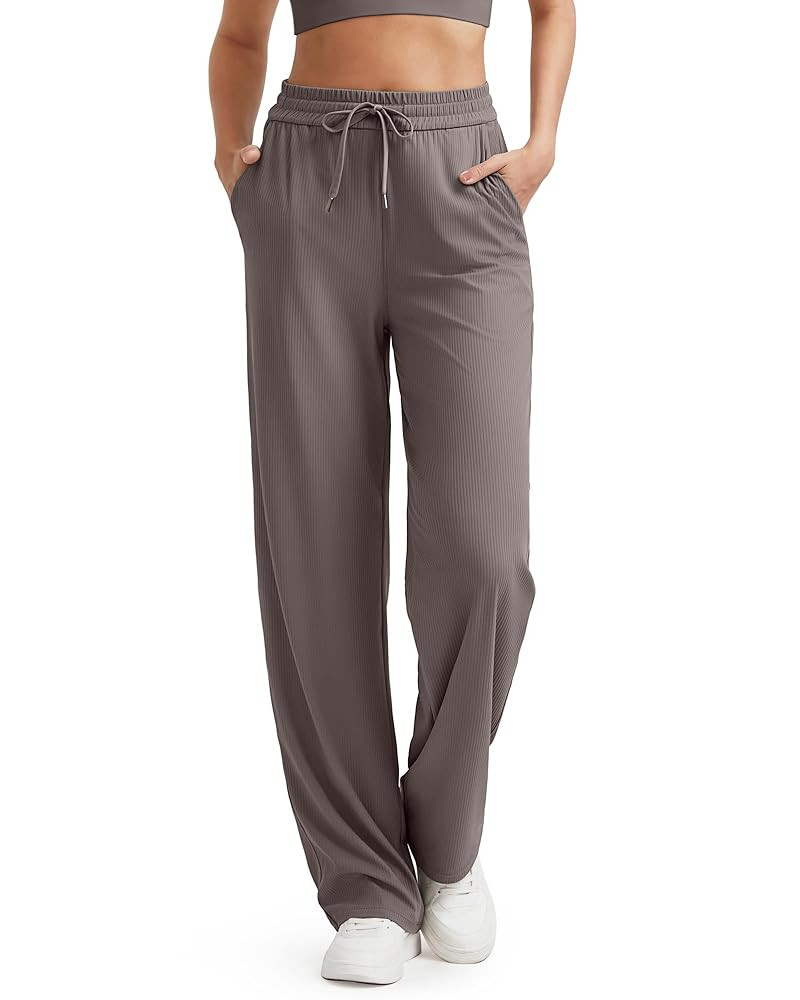 G4Free Ribbed Wide Leg Yoga Pants for Women with Pockets Drawstring High Waist Casual Lounge Pant... | Amazon (US)