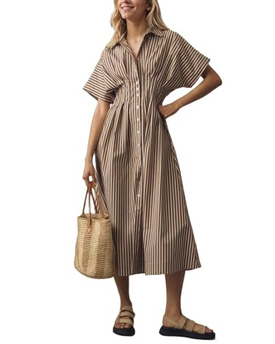 Ladyful Women's Button Down Shirt Dress Short Sleeve Elegant Midi Dress Work Party Wedding Guest ... | Amazon (US)