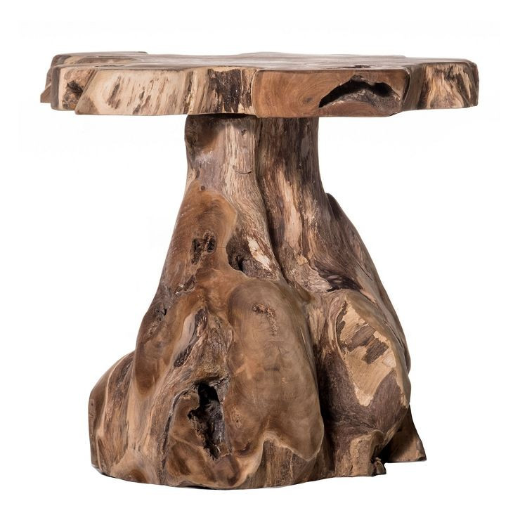StyleCraft Home Collection Jakarta Live Edge and Trunk Natural Teak Accent Stool with Clear Lacqu... | Target