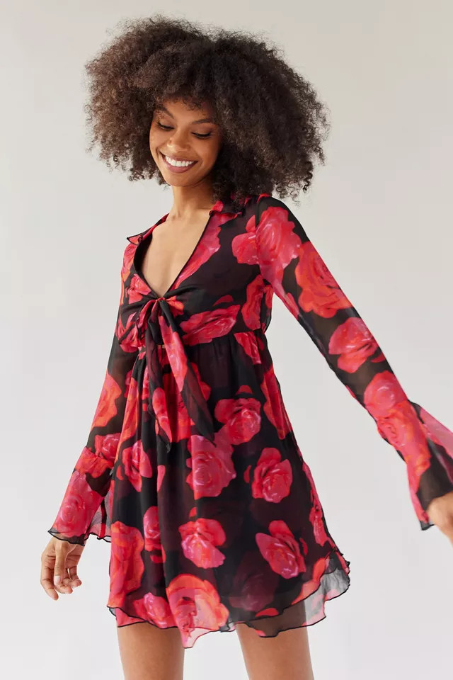 UO Kiki Tie-Front Mini Dress | Urban Outfitters (US and RoW)